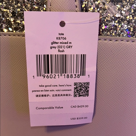 Kate Spade k8706 Light Grey Glitter Tote NWT!!! - Picture 3 of 12